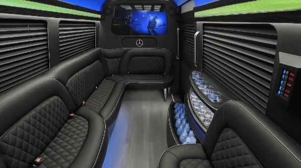 Interior of Charter Bus Company Pleasanton's 14 Passenger Sprinter Limousine in Pleasanton