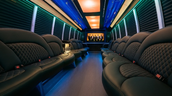 Interior of Charter Bus Company Palo Alto's 20 Passenger Party Bus in Palo Alto