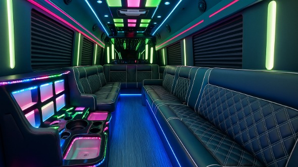 Interior of Charter Bus Company Union City's 28 Passenger Party Bus in Union City