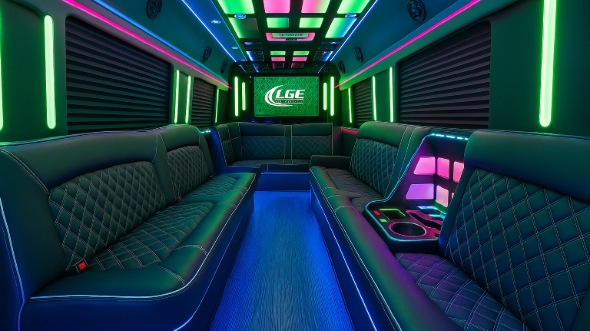 Interior of Charter Bus Company Pleasanton's 40 Passenger Party Bus in Pleasanton